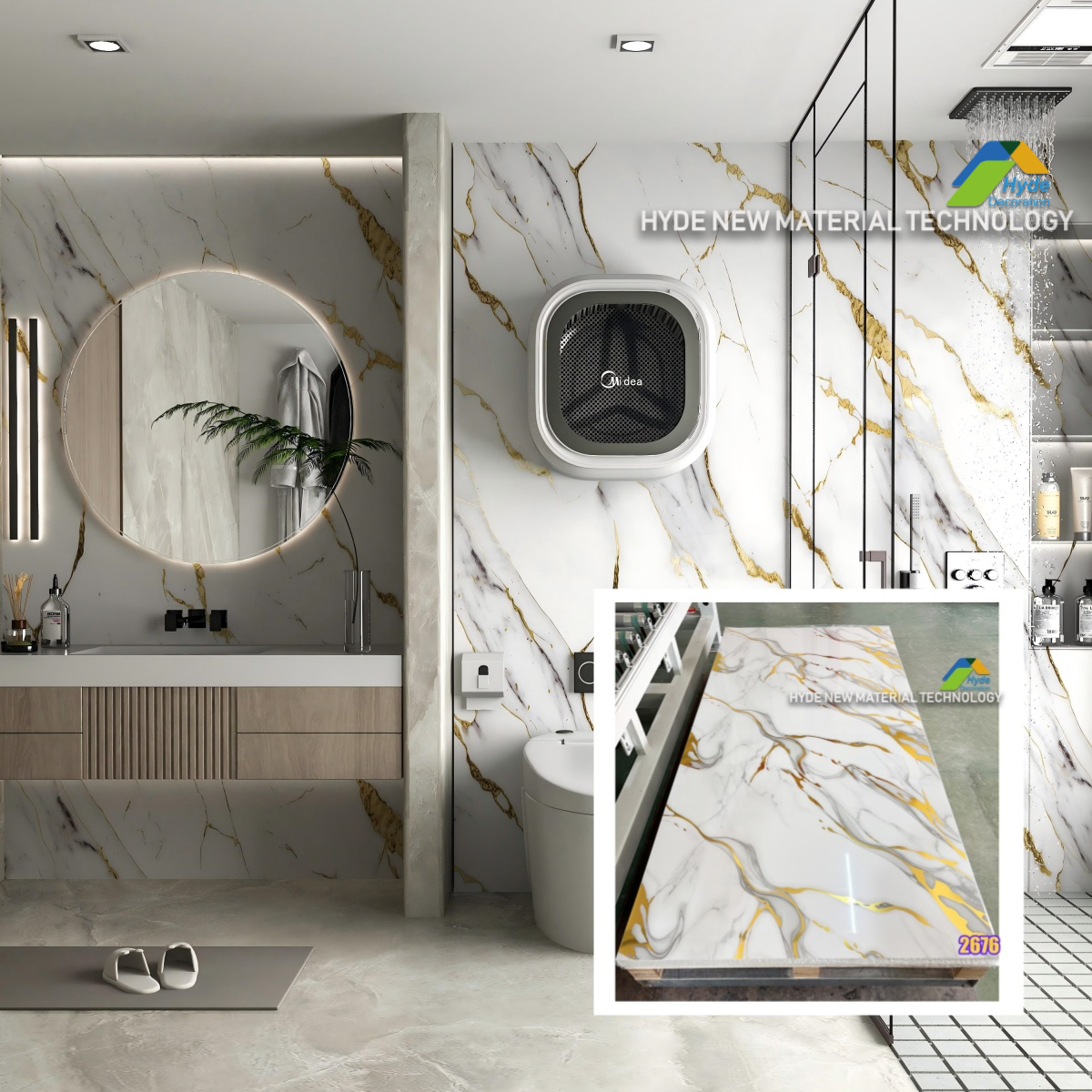 1220x2440x3mm Waterproof High Glossy Golden Wall Decoration Panel PVC UV Marble Sheet For Bathroom Shower