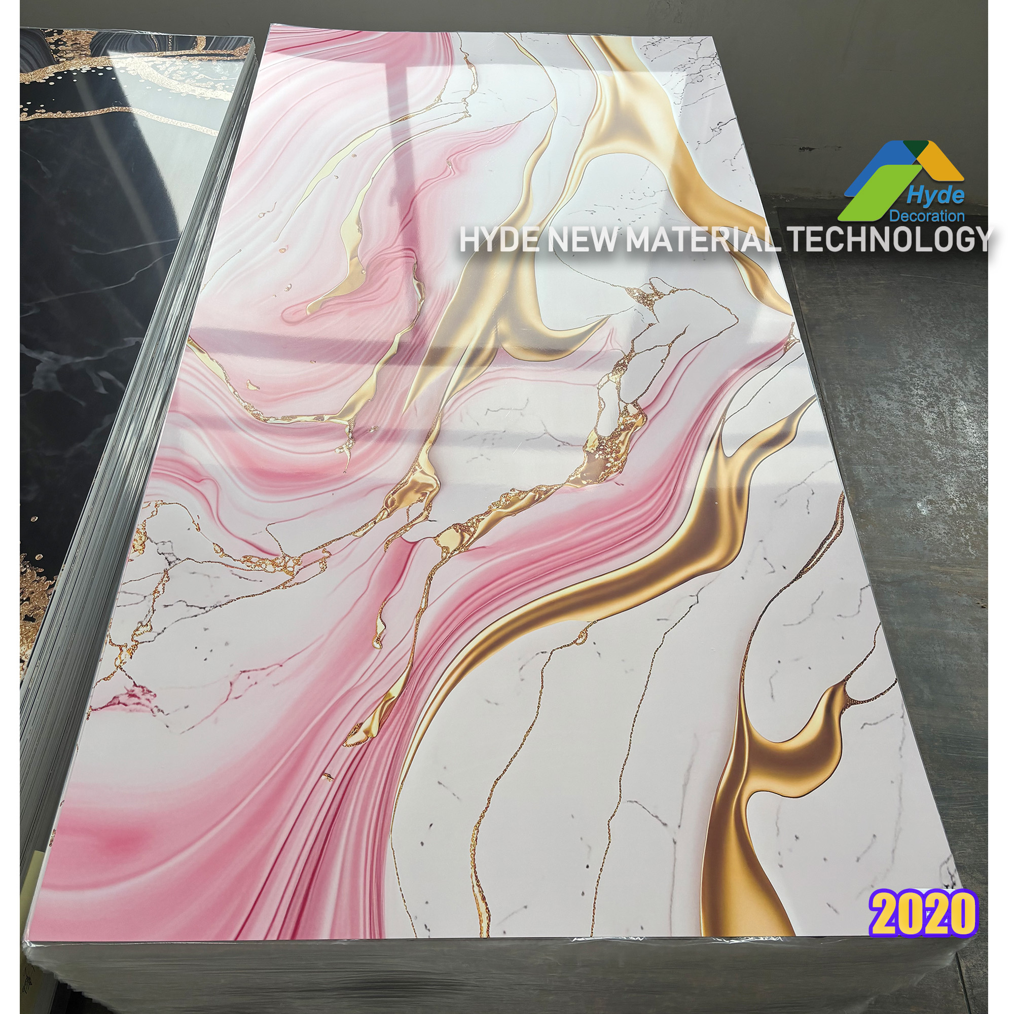 1220x2440x3mm Waterproof High Glossy Golden Wall Decoration Panel PVC UV Marble Sheet For Bathroom Shower