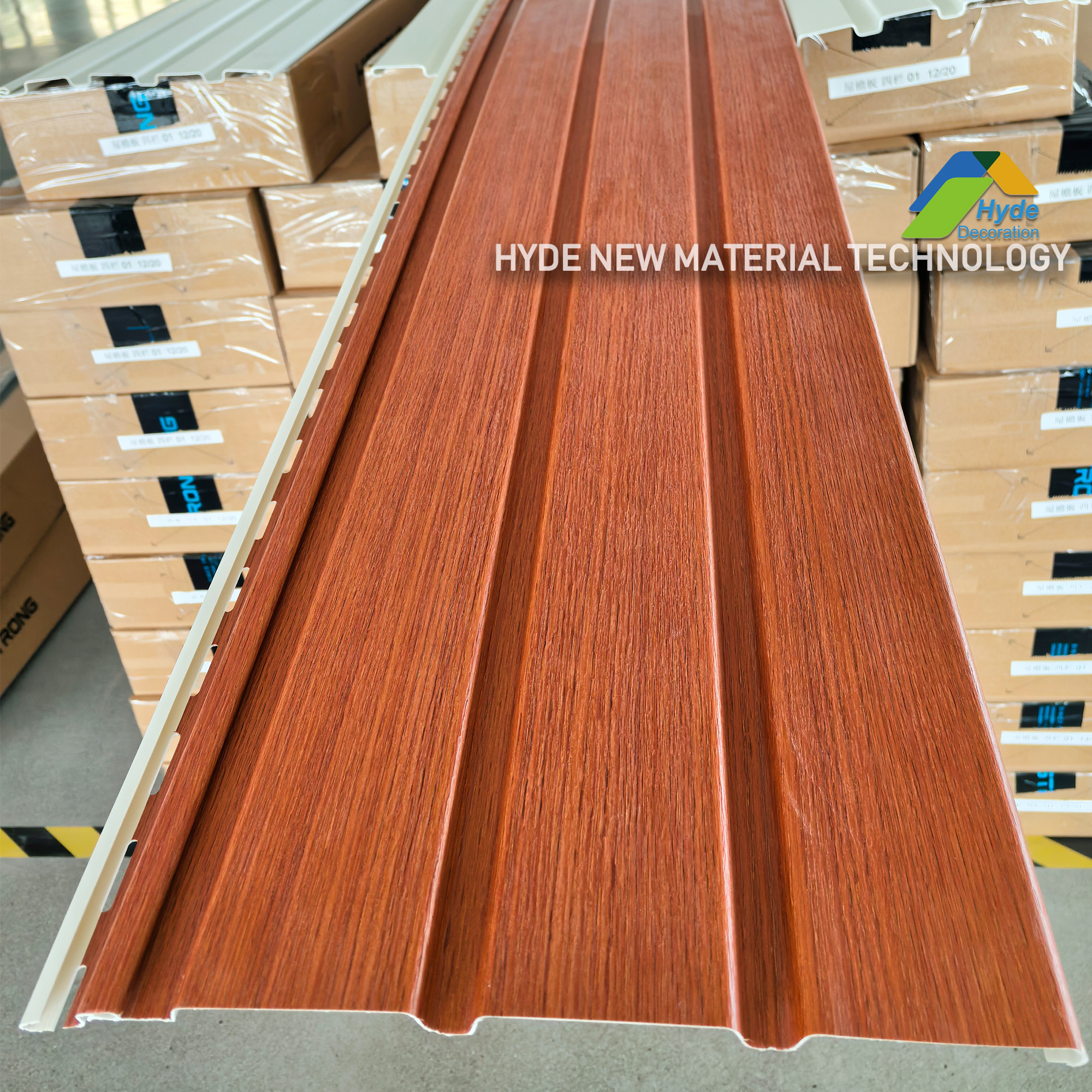 White Wood Grain Fireproof Panel Ventilation Outdoor Perforated balcony Soffit Plastic PVC Wall Cladding Soffit Ceiling 300*12*2900mm 