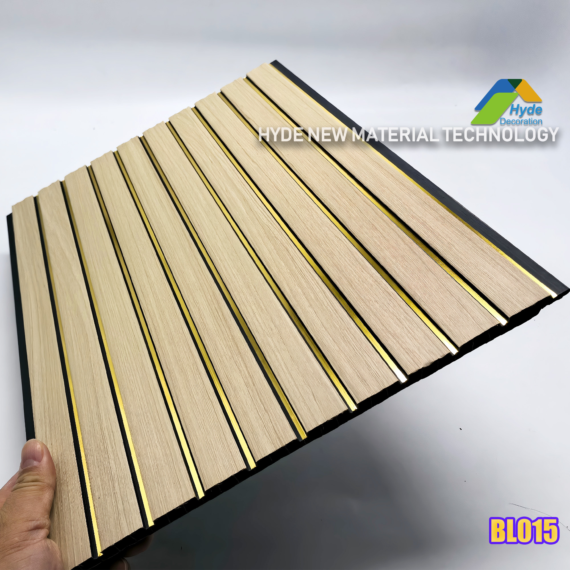 300mm* 8mm pvc fluted /louver panel golden line wood color laminated popular use for ceiling and wall decoration 