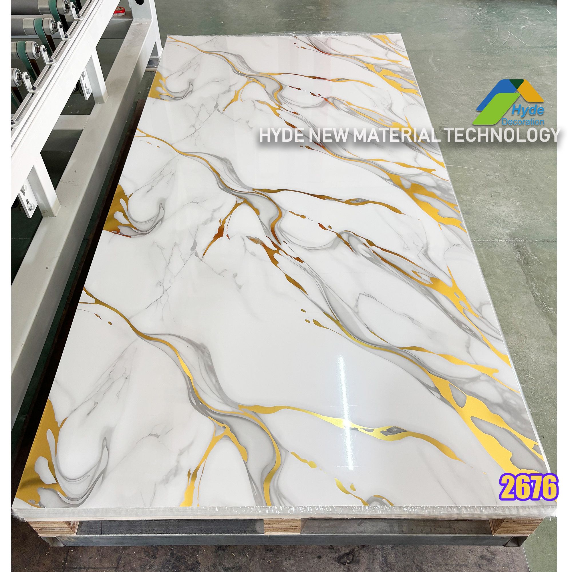1220x2440x3mm Waterproof High Glossy Golden Wall Decoration Panel PVC UV Marble Sheet For Bathroom Shower