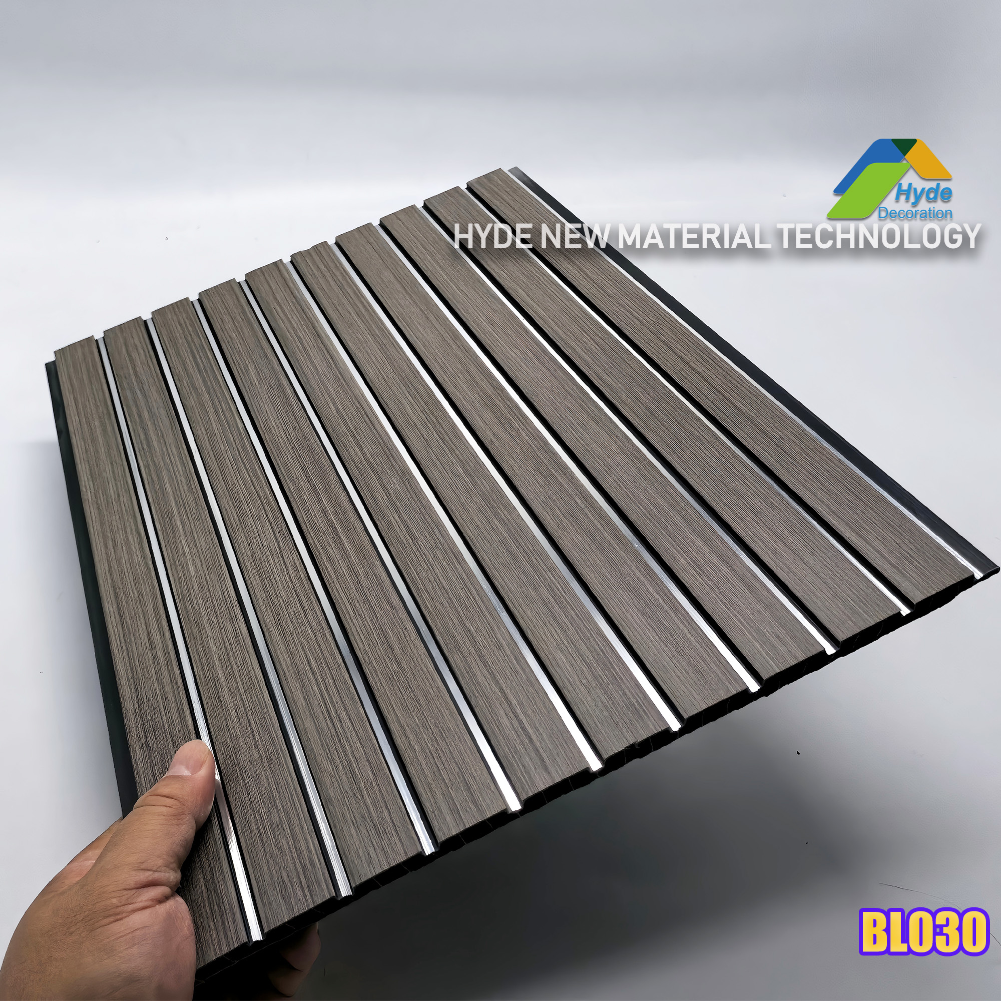 300mm* 8mm pvc fluted /louver panel golden line wood color laminated popular use for ceiling and wall decoration 