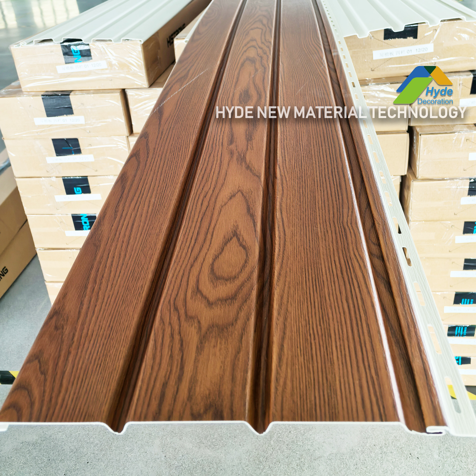 White Wood Grain Fireproof Panel Ventilation Outdoor Perforated balcony Soffit Plastic PVC Wall Cladding Soffit Ceiling 300*12*2900mm 