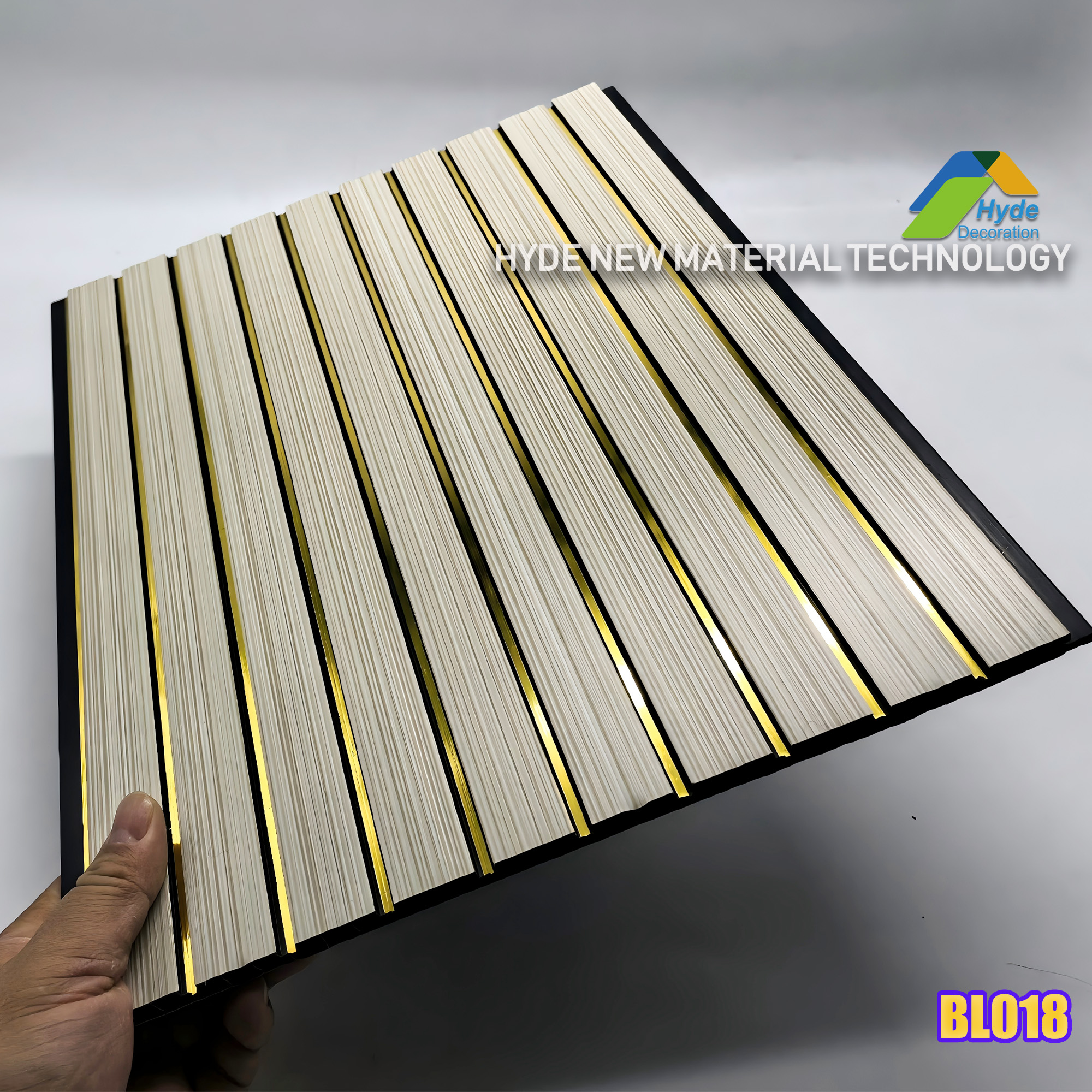 300mm* 8mm pvc fluted /louver panel golden line wood color laminated popular use for ceiling and wall decoration 