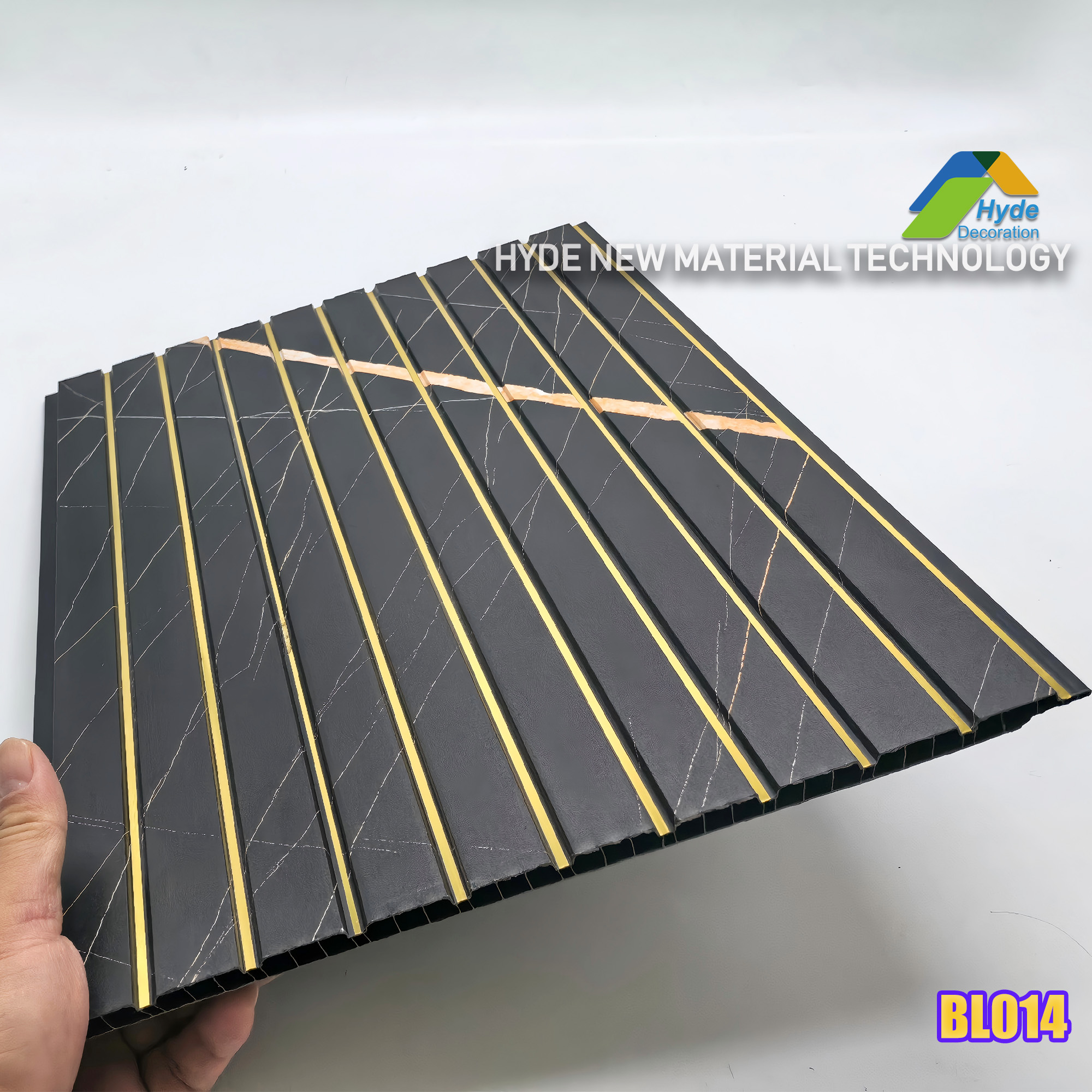300mm* 8mm pvc fluted /louver panel golden line wood color laminated popular use for ceiling and wall decoration 
