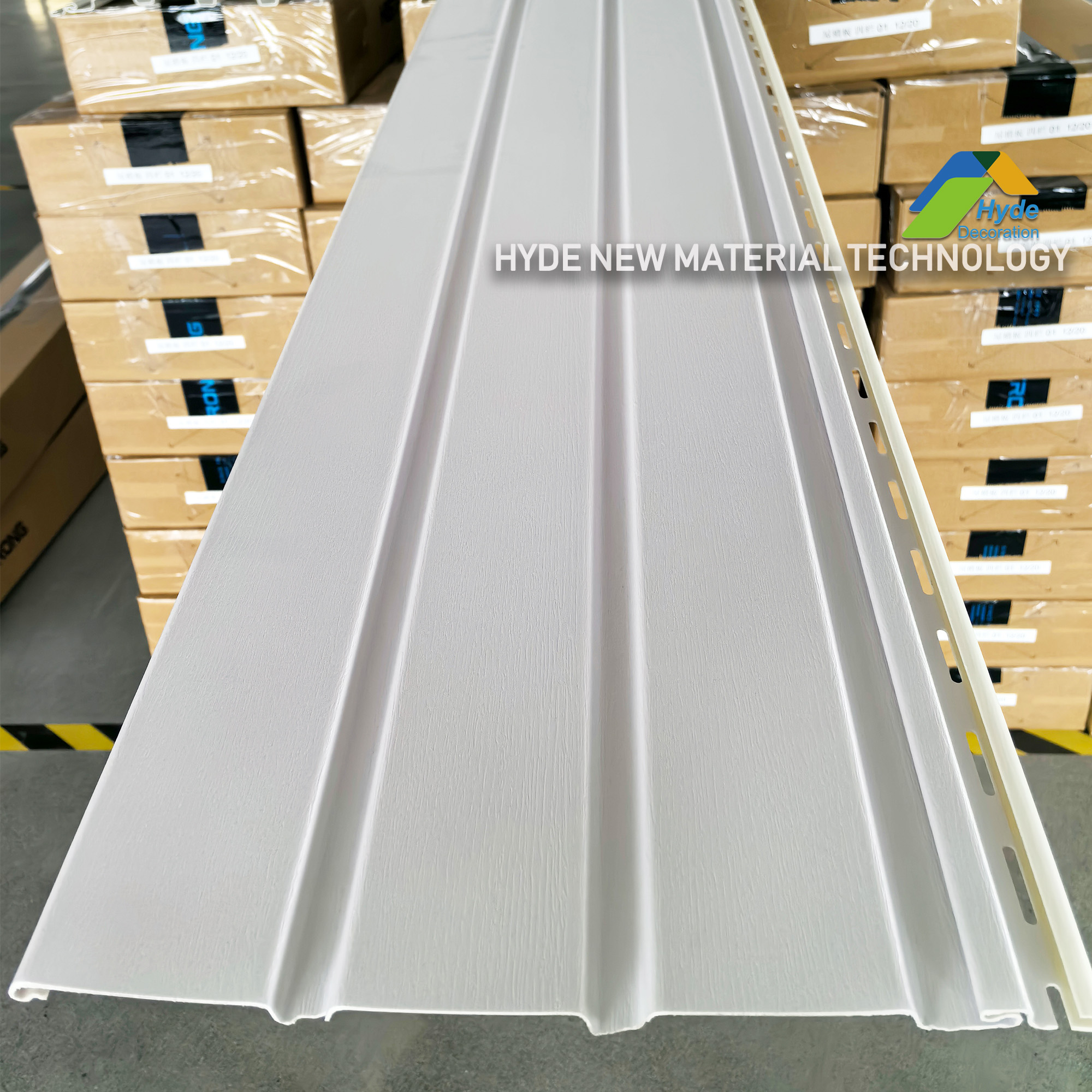 White Wood Grain Fireproof Panel Ventilation Outdoor Perforated balcony Soffit Plastic PVC Wall Cladding Soffit Ceiling 300*12*2900mm 